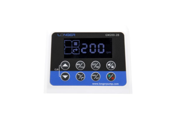 GM200-2B Mini Peristaltic Pump – 0–200 RPM GM200-2B mini peristaltic pump with LCD display and 0–200 RPM speed control